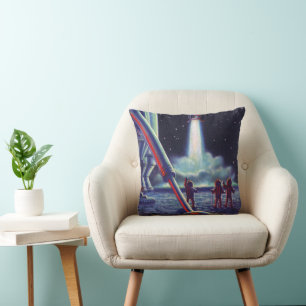 Coussin Aliens de la science-fiction vintage saluent la fu