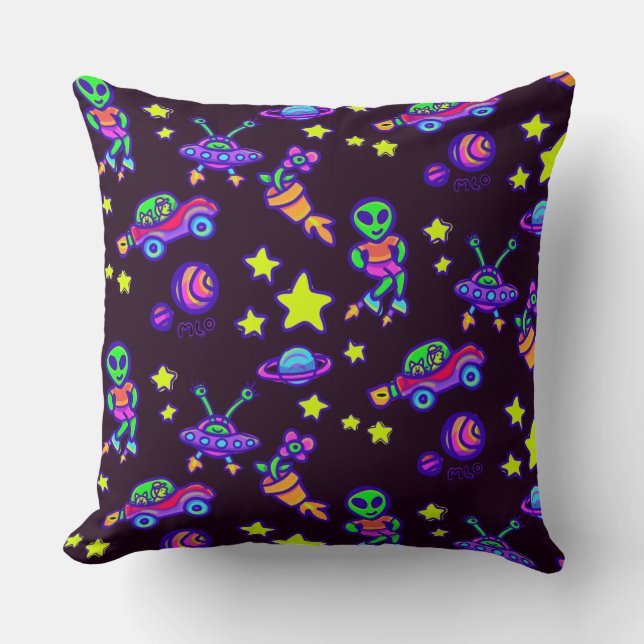 Coussin Aliens Et Étoiles Dans L'Espace (Recto)