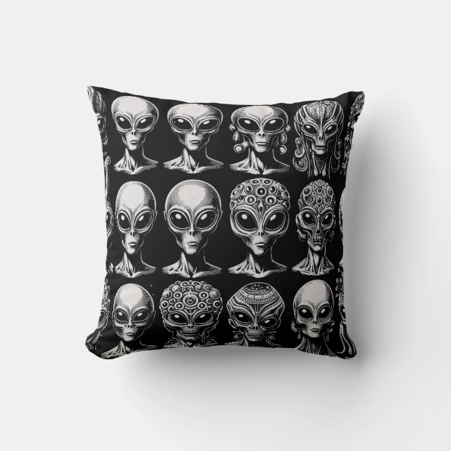Coussin Aliens spatiaux Têtes extra-terrestres Sci Fi (Recto)