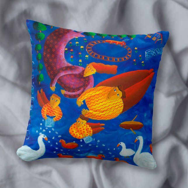 Coussin Alimentation des canards Peinture d'art contempora (Créateur téléchargé)