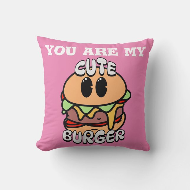 Coussin Aliments, hamburger mignon, cadeau sucré et humour (Recto)