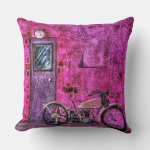 Coussin Allée de moto rose rétro vintage