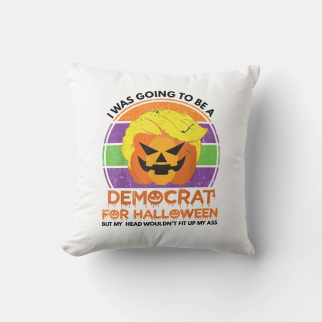 Coussin Aller À Un Démocrate Pour Halloween Drôle Trumpkin (Recto)
