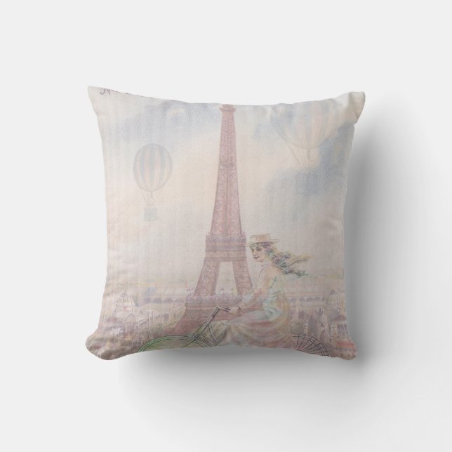 Coussin Aller à vélo par Paris (Recto)