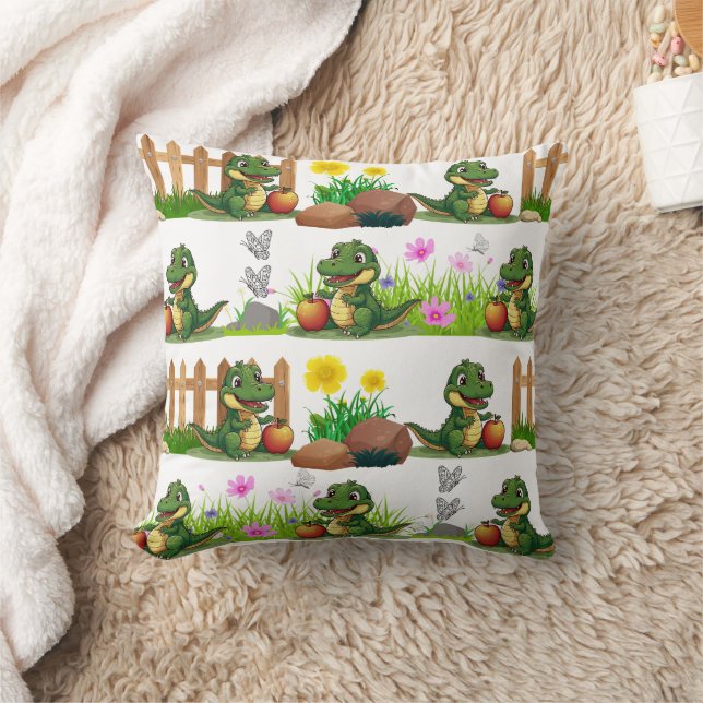 Coussin Alligator avec une pomme dans le jardin (Couverture)