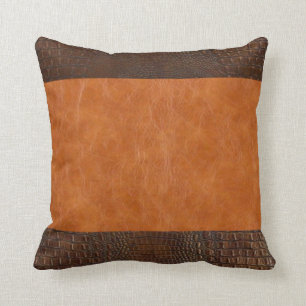 Coussin Alligator Brown Cacher et Carmel Cuir Vintage
