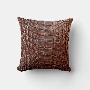 Coussin Alligator Crocodile Peau Faux Cuir Brown