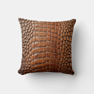 Coussin Alligator Crocodile Peau Faux Cuir Brown brillant