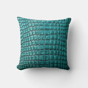 Coussin Alligator Crocodile Peau Faux Cuir Turquoise