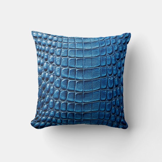 Coussin Alligator Crocodile Peau Faux Marine Bleu Cuir (Recto)