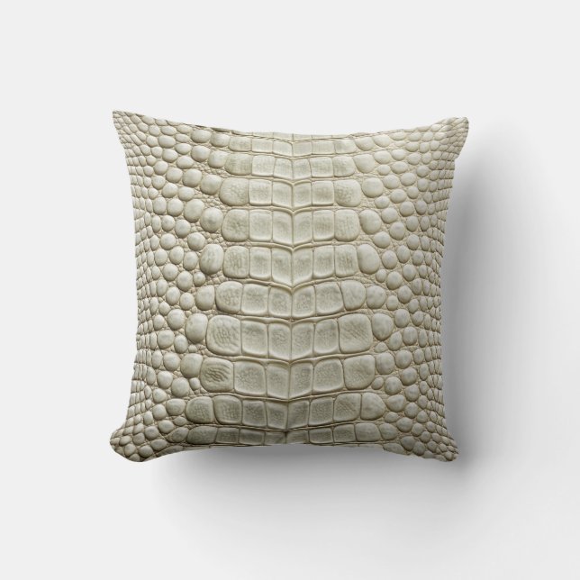 Coussin Alligator Crocodile Peau Faux Pearl Cuir blanc (Recto)