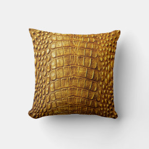 Coussin Alligator Crocodile Peau Faux Vieux Cuir Or
