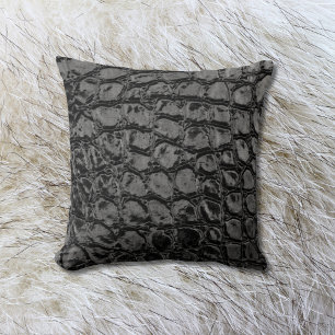 Coussin Alligator noir Faux cuir