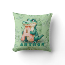 Alligator Pillow – Jungle Letter A – Custom Name 