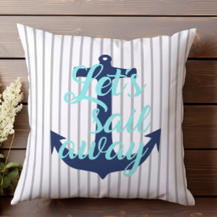 Coussin Allons naviguer bleu gris ancre bateau amusant