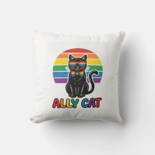 Coussin Ally Cat Rainbow Pride Vintage Chat T-Shirt Design
