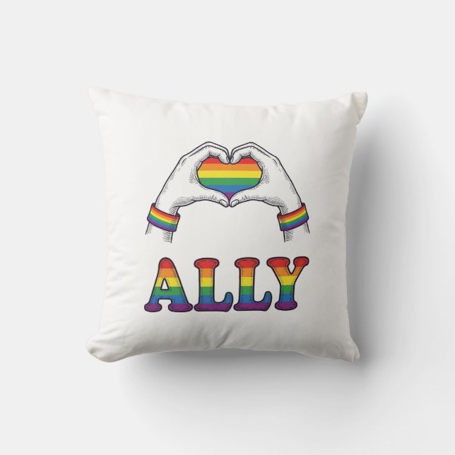 Coussin Ally Rainbow Hands Heart Vintage Pride Conception  (Recto)
