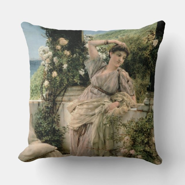 Coussin Alma-Tadema rose de mille de | "de tous les roses, (Recto)