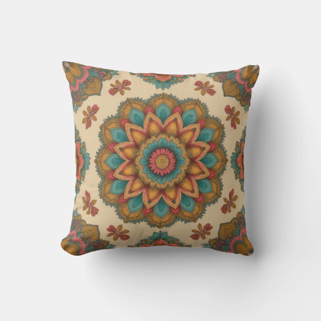 Coussin Almofada Colorful Mandala Floral Boho Art (Recto)