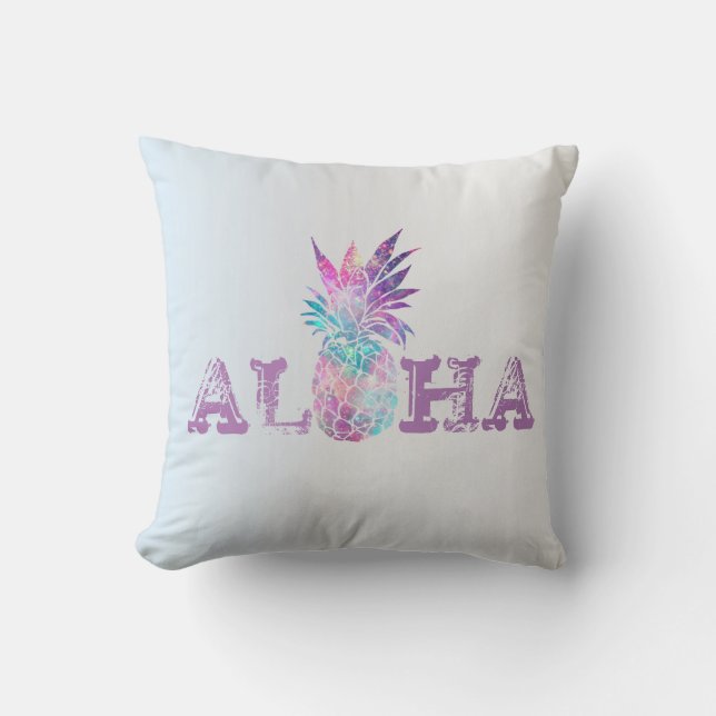 Coussin Aloha Ananas Hawaïen, Argent (Recto)