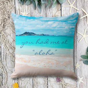 Coussin Aloha Citation Turquoise Ocean Hawaii Beach Photo