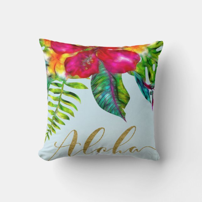 Coussin Aloha Électrique Lumineuse Pop Tropical Floral (Recto)