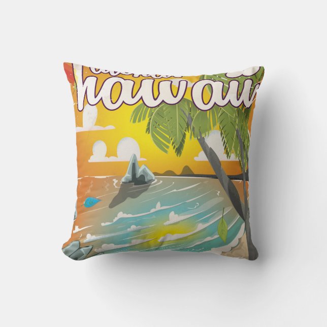Coussin Aloha ! Hawaii ! dessin animé d'affiches de voyage (Recto)