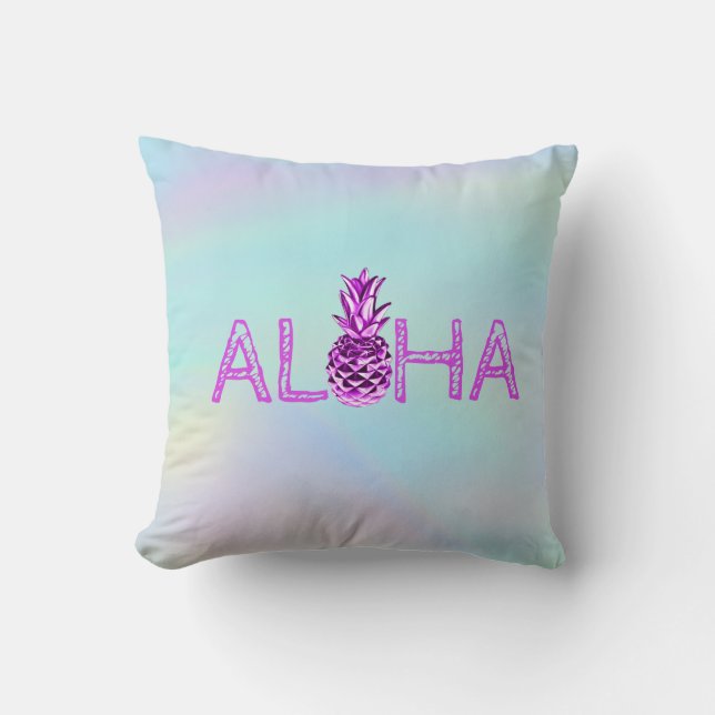 Coussin Aloha Hawaiian Metallic Pineappy Holographic (Recto)