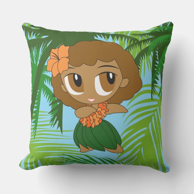 Coussin Aloha Honeys Hawaiian Orange Hula Girl Reversible (Recto)