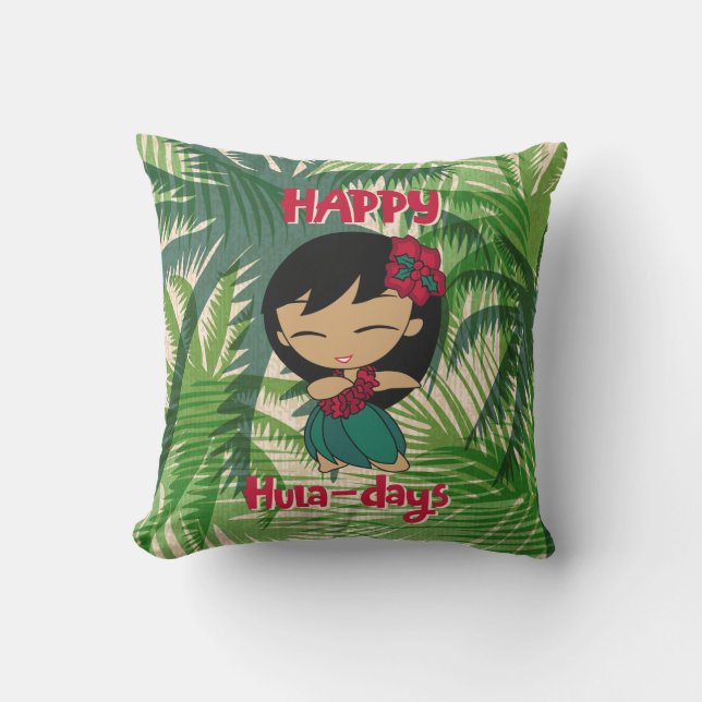 Coussin Aloha Honeys Noël Holiday Hula Girl Palms (Recto)