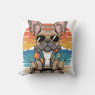 Coussin Aloha Pup Cool French Bulldog Beach Vibes