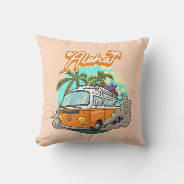 Coussin Aloha Retro Surf Van (Recto)