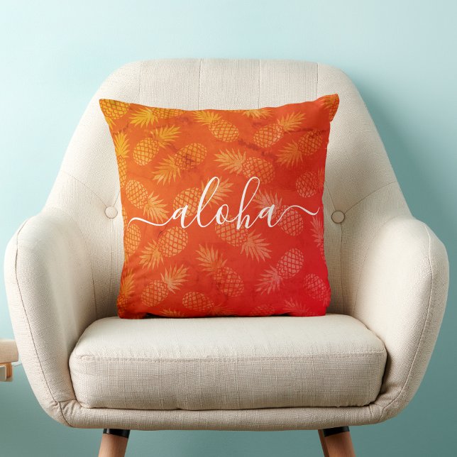 Coussin Aloha Script Orange Ananas Motif Tropical (Créateur téléchargé)