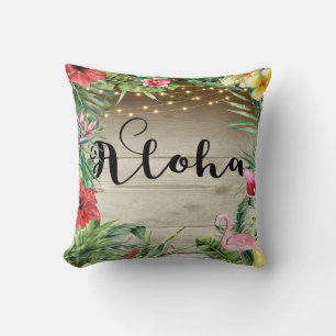 Coussin Aloha Tropical Bois Floral Feuilles et Lumières Ch