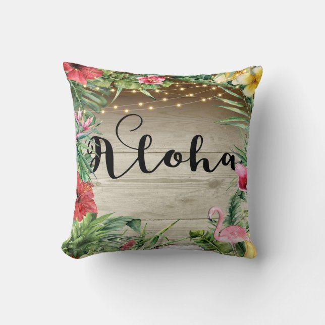 Coussin Aloha Tropical Wood Floral Feuilles & Lumières Chi (Recto)