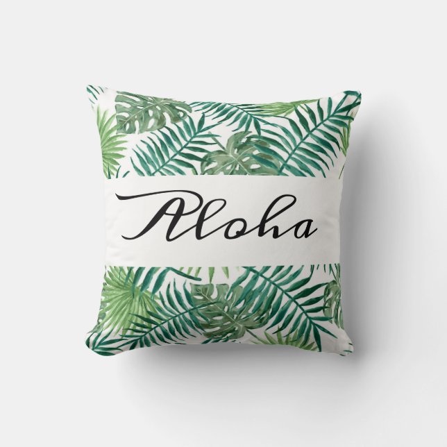 Coussin Aloha vert des Feuilles du palmier tropical modern (Recto)