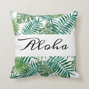 Coussin Aloha vert des Feuilles du palmier tropical modern
