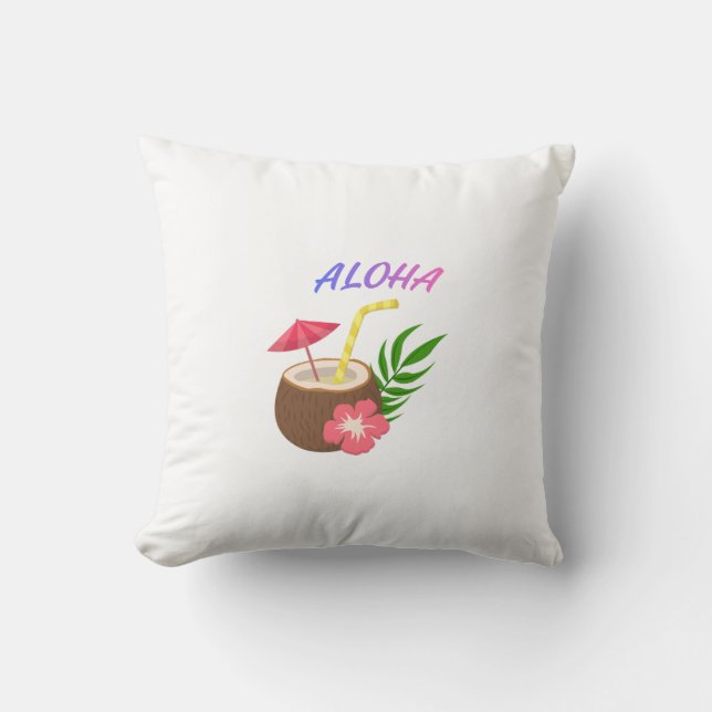 Coussin Aloha – Vibrations Insulaires & Énergie Positive (Recto)