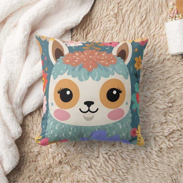 Coussin Alpaca Lama mignon modèle floral (Couverture)