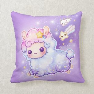 Coussin Alpaga mignon avec l'étoile filante de kawaii