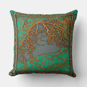 Coussin Alpes françaises Or , Argent Turquoise