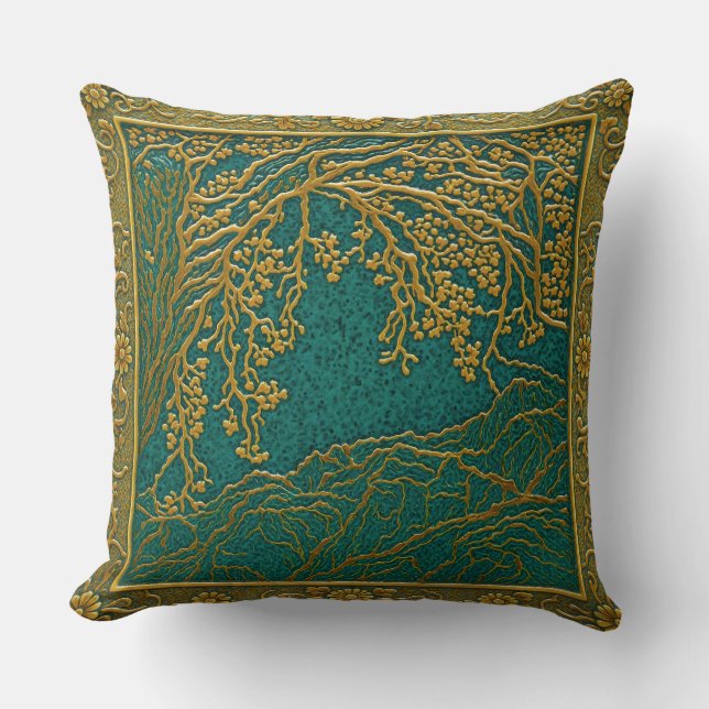 Coussin Alpes françaises Or Teintes citron sarcelle  (Recto)