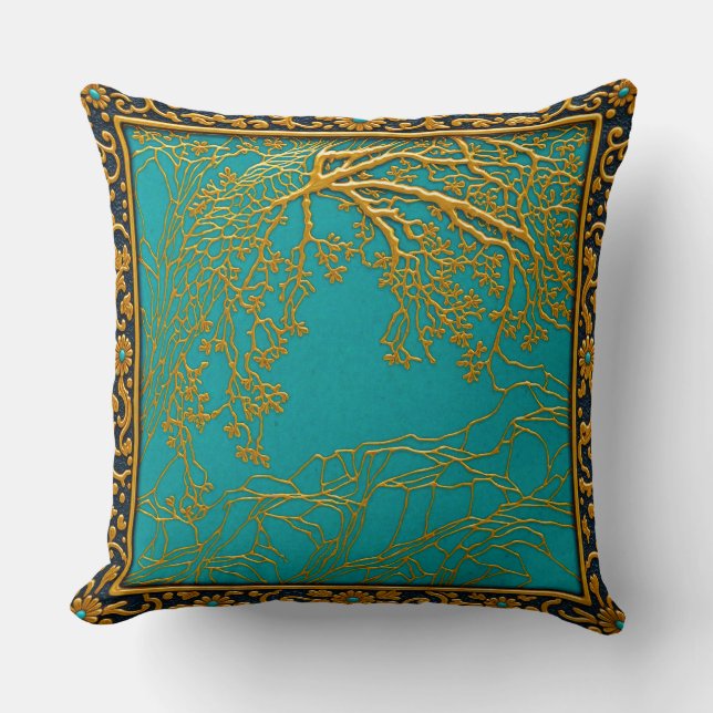 Coussin Alpes françaises Or Turquoise+Noir  (Recto)