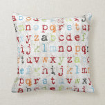 Coussin Alphabet couvert d'abc<br><div class="desc">Ce coussin est recouvert de petites lettres de l'alphabet à l'avant (rouge,  bleu,  vert,  jaune,  orange turquoise) et à l'arrière de rayures colorées dans les mêmes couleurs,  plus quelques couleurs. Bandes très colorées et amusantes.</div>