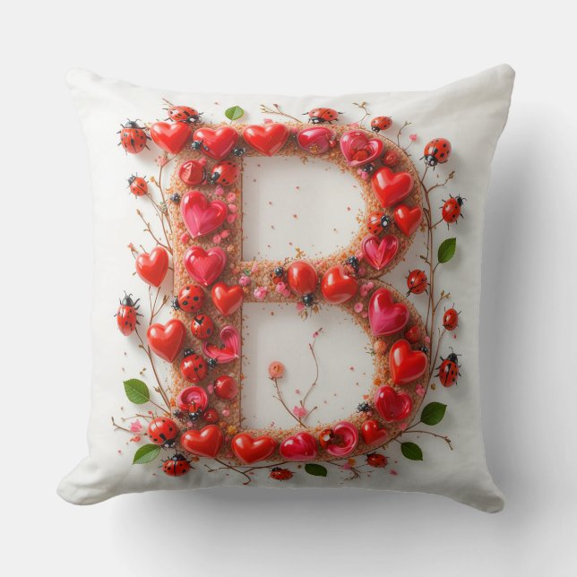 Coussin Alphabet Créatif Lettre B avec Formes de Cœur (Recto)