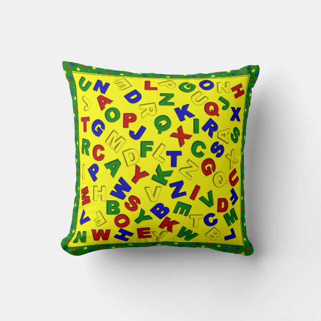 Coussin Alphabet-Vert Pois Primaire (Recto)