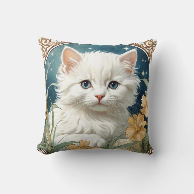 Coussin Alphonse Mucha Art Nouveau Kitten (Recto)