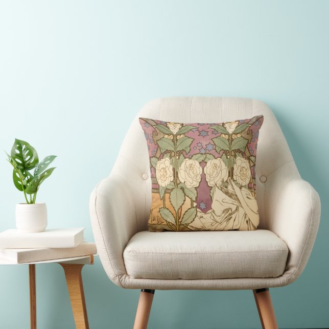 Coussin Alphonse Mucha Étoiles Élégantes Art Nouveau Camél (Chaise)