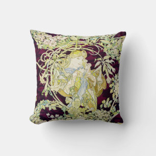 Coussin Alphonse Mucha Femme au marguerite Art nouveau Art