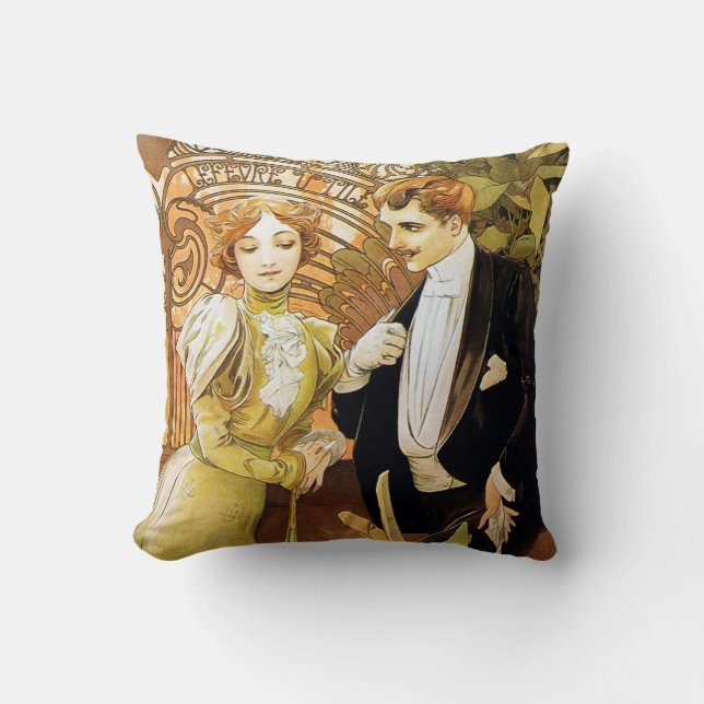 Coussin Alphonse Mucha Flirt Vintage Art romantique Nouvea (Recto)
